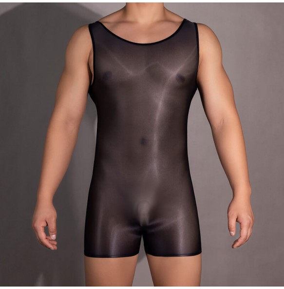 Feeetmoi - Men's Shiny Sheer Bodysuit (Black)